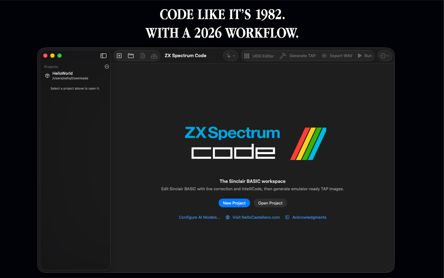 ZX Spectrum Code and Compiler project start screen